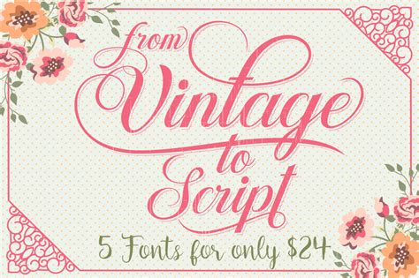 Stylish Collection Of 5 Quality Vintage And Script Fonts Only 24