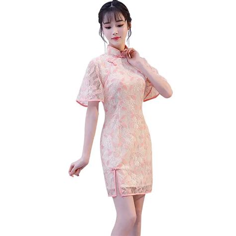 Fashion Chinese Short Style Mini Cheongsam New Arrival Summer Womens Sexy Lace Dress Slim Qipao