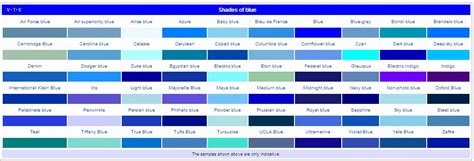 List Of Colors And Name Of Their Shades Shopping Style And Us