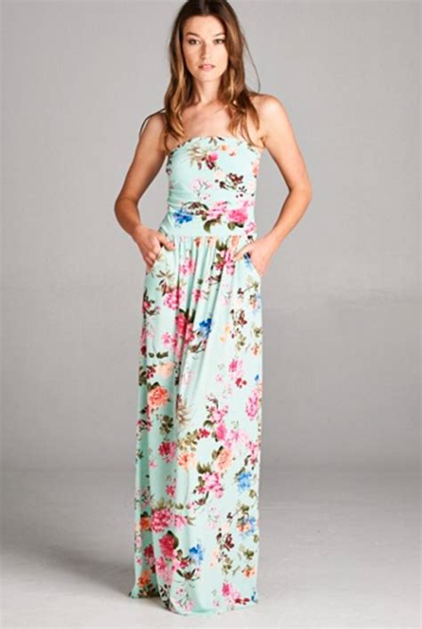 Mint Julip Floral Printed Strapless Mint Maxi Dress Maxi Dress