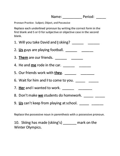 Spanish Pronoun Worksheet Printable Worksheeto Com