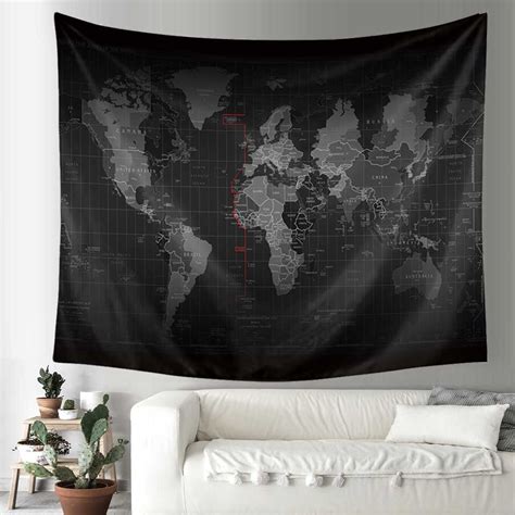 Cilected Black World Map Indian Tapestry Hippie Wall Hanging Tapestries
