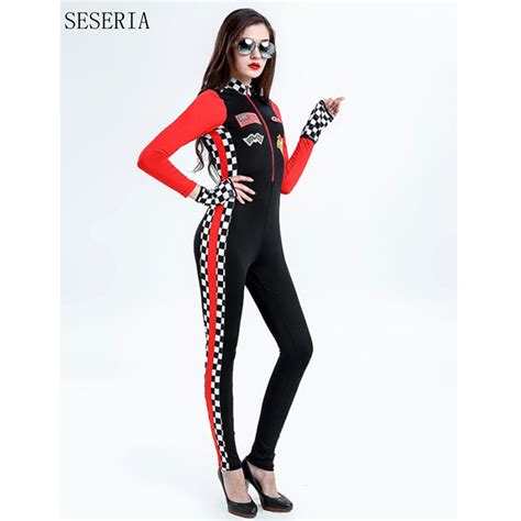 Seseria Sexy Uniforms Long Sleeve Race Car Driver Costumes For Women Deep V Sexy Game Uniforms