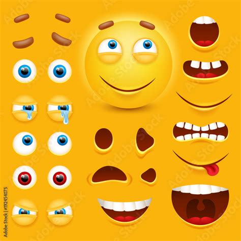Cartoon Yellow 3d Smiley Face Vector Character Creation Constructor