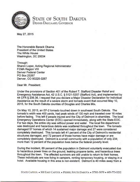Pdf Letter To President Requesting A Major Disaster Declaration For Individual Assistance
