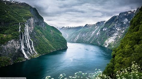Seven Sisters Waterfall Norway Mountain Landscape Clouds