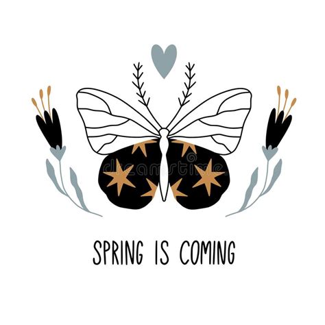 Spring Is Coming Card Poster With Butterfly Stock Vector