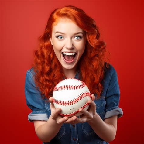 Premium Ai Image Photo Of Excited Red Hair Girl Holding A Baseball Ball