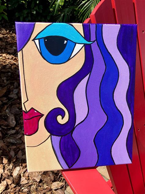 Purple Hair Lady 11 X 14 Canvas Art Acrylic Painting Abstract