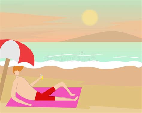 Man Sunbathing On The Beach Stock Vector Illustration Of Relax Sunny