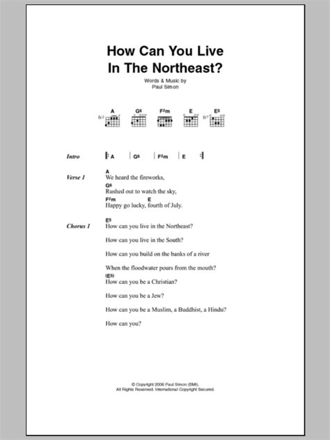 How Can You Live In The Northeast By Paul Simon Guitar Chordslyrics