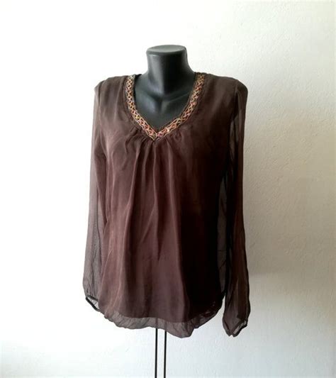 Vintage Silk Women S Brown Blouse With Sequins And Lining Etsy Womens Brown Blouse Blouse