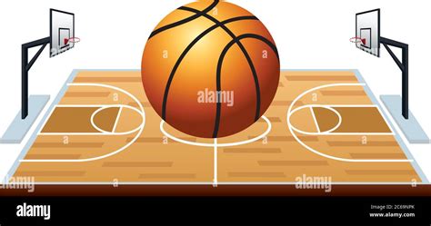 Basketball Balloon Sport In Court Scene Vector Illustration Design
