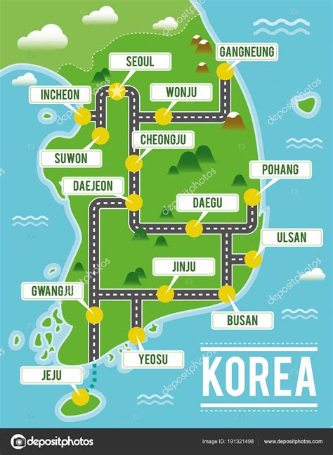 Vector maps of south korea free vector maps. Images: korean cartoon | Cartoon vector map of South Korea. Travel illustration with south ...