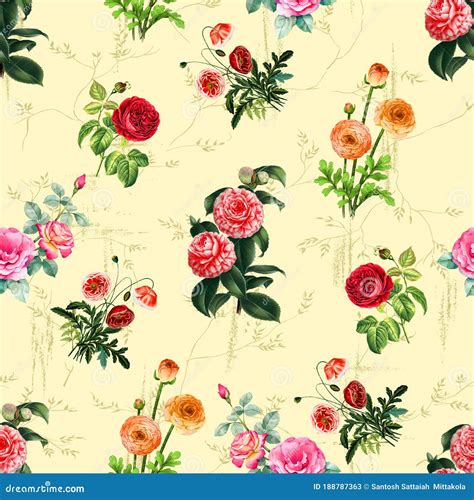 Botanical Rose Flower Pattern With Beautiful Floral For Print Digital