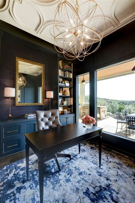 Contemporary Blue Home Office With Chandelier Hgtv
