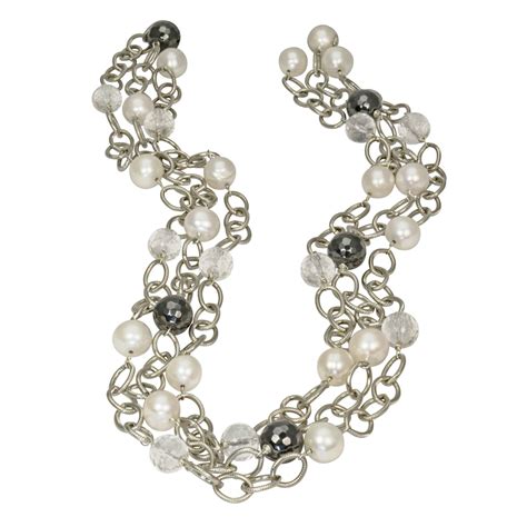 Cultured Pearl Faceted Quartz And Faceted Hematite 3 Necklace Set