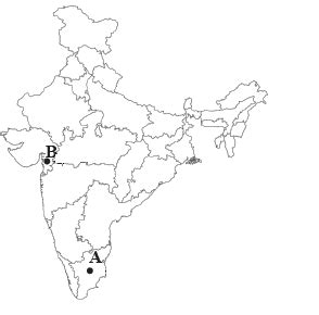 Two Features A And B Are Marked In The Given Political Outline Map Of India Identify These