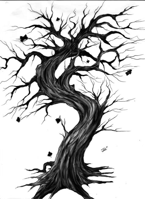 Black And Grey Gothic Tree Without Leaves Tattoo Design By Darth Jer