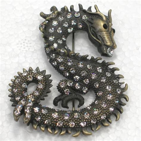 Antique Bronze Clear Rhinestone Dragon Pin Brooches C512 A4 In Brooches