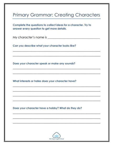 Creating A Character Worksheet
