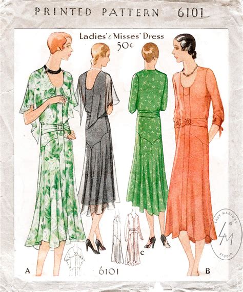 1930s Afternoon Tea Dress Vintage Sewing Pattern Reproduction Lady