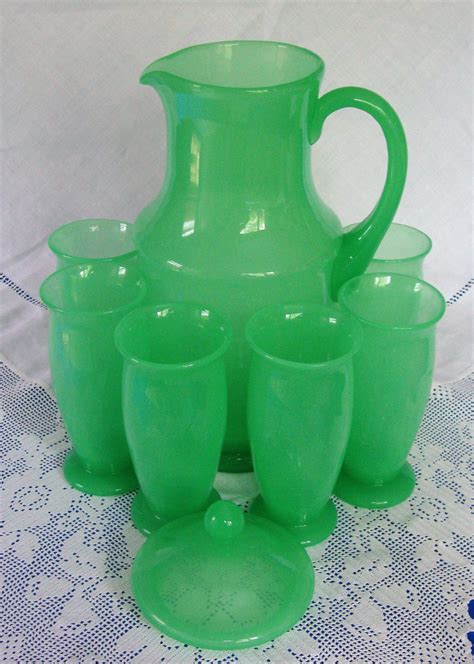 antique opaline uranium glass lemonade water glasses set ottoman palace turkish persian