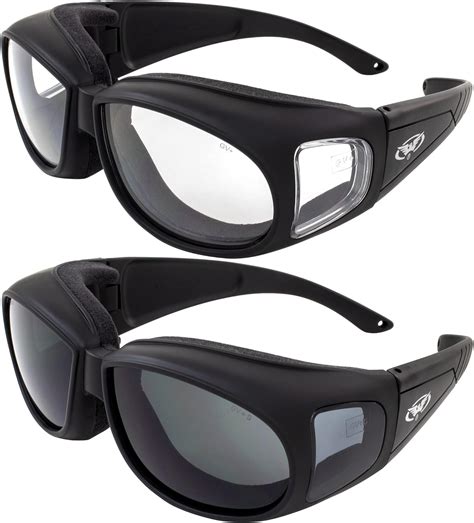 2 motorcycle safety sunglasses fits over most glasses smoke and clear day and night usage meets