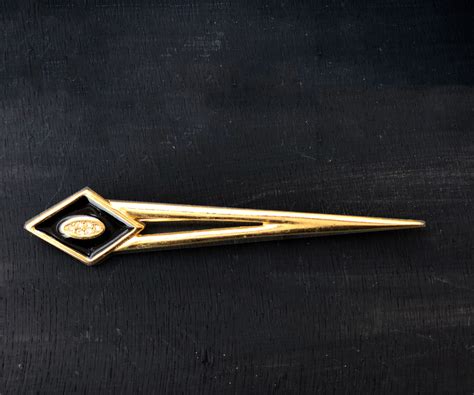 Vintage Lapel Pin Gold Plated And Black Enamel With Cubic Etsy
