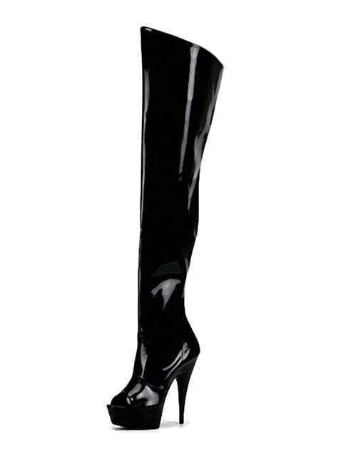 pole dance shoes sexy high heel boots black round toe black stiletto over the knee boots for