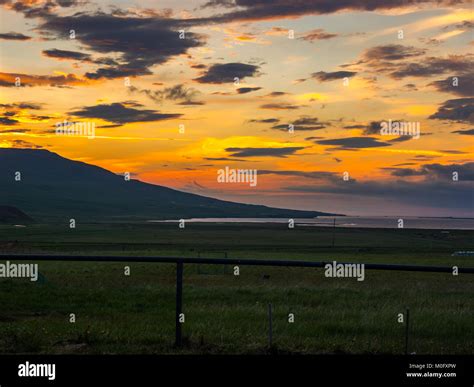 Beautiful Sunrise Light At Vatnsnes Peninsula In Iceland Stock Photo