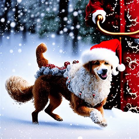 A Curly Haired Dog Pulling A Sleigh At The North Pole · Creative Fabrica