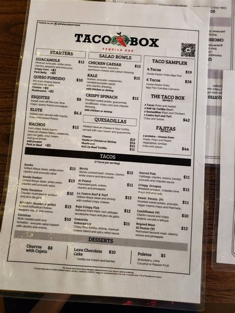 Carta Del Restaurante Taco Box Aventura