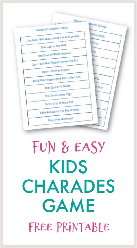 Charades Games For Kids Printable