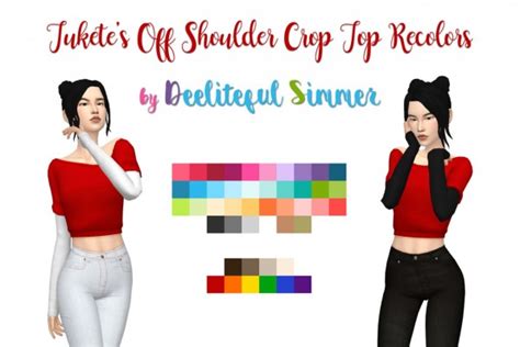 Deelitefulsimmer Off Shoulder Crop Top Recolors • Sims 4 Downloads