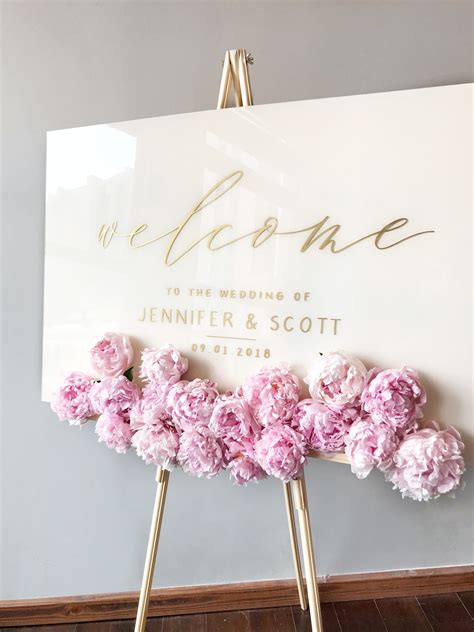 White Acrylic Welcome Sign Navy With Easel Included Wedding