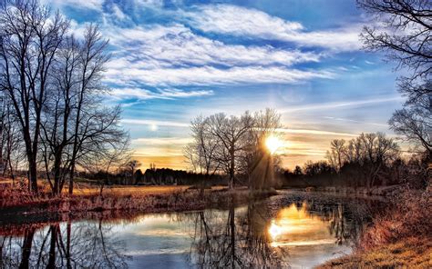 Wisconsin Sunset Landscape Autumn Fog Reflection Sunrise Wallpaper