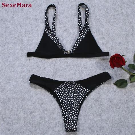 Sexemara Thong Pants Women Bikini Swimwear Solid Black Dots Swimsuit Brazilain Bikini Cheeky