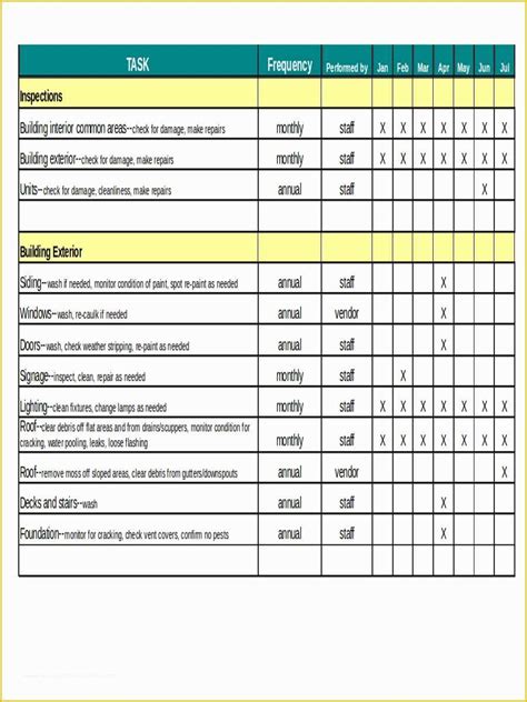 Preventive Maintenance Schedule Template Excel Free