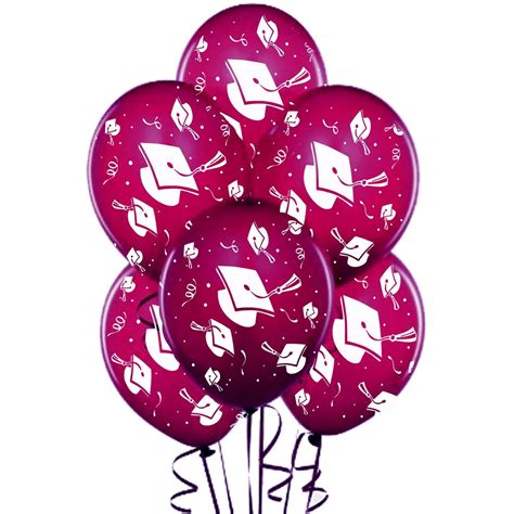 Graduation Balloons 11in Premium Burgundy With All Over Print White