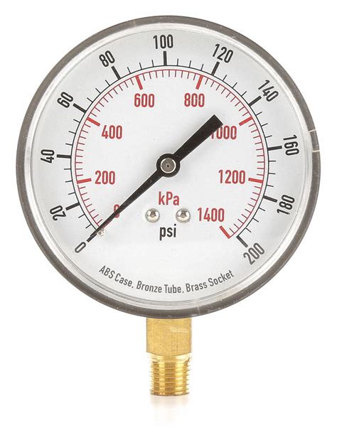 Grainger Approved Pressure Gauge 0 To 200 Psi 0 To 1400 Kpa Range 1