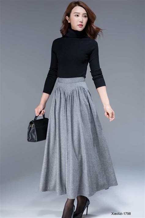 womens skirts maxi wool skirt for winter 1642 xiaolizi