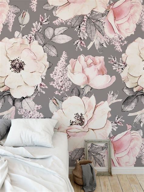Removable Peel And Stick Wallpaper Watercolor Floral Peony Image