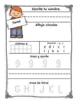 It includes exercises to improve their child's social and emotional. Homework Pre-K 22 Weeks of Weekly Homework in Spanish | TpT