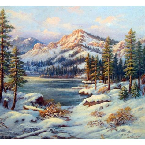 Winter Snow Scene Mountain Landscape Painting Chairish