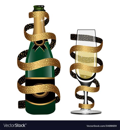 Champagne Bottle And Glass Sparkling Wine Vector Image