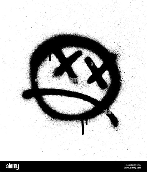 Graffiti Emoticono Cara Salpicada En Negro Sobre Fondo Blanco Imagen