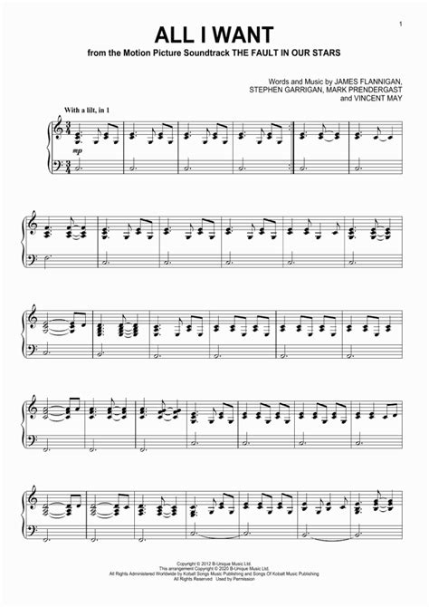 9,699,427 views, added to favorites 141,322 times. All I Want Piano Sheet Music | OnlinePianist