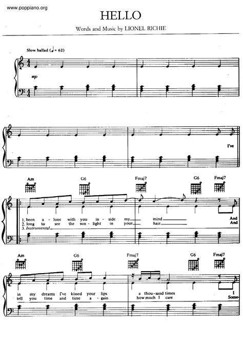 Lionel Richie Hello Sheet Music Pdf Free Score Download ★