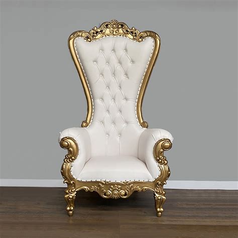 Throne Chair Lazarus King Gold Frame Upholstered In White Faux